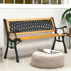 2-Sitzer Gartenbank mit Armlehnen & Rückenlehne Wetterfeste Sitzbank Holzbank Balkonbank