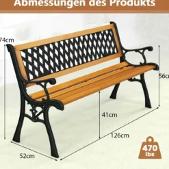 2-Sitzer Gartenbank mit Armlehnen & Rückenlehne Wetterfeste Sitzbank Holzbank Balkonbank