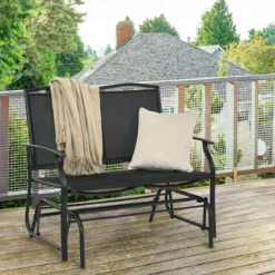 2-Sitzer Gartenbank mit Schaukelmechanismus Schaukelbank bis 180kg Belastbar Schwarz