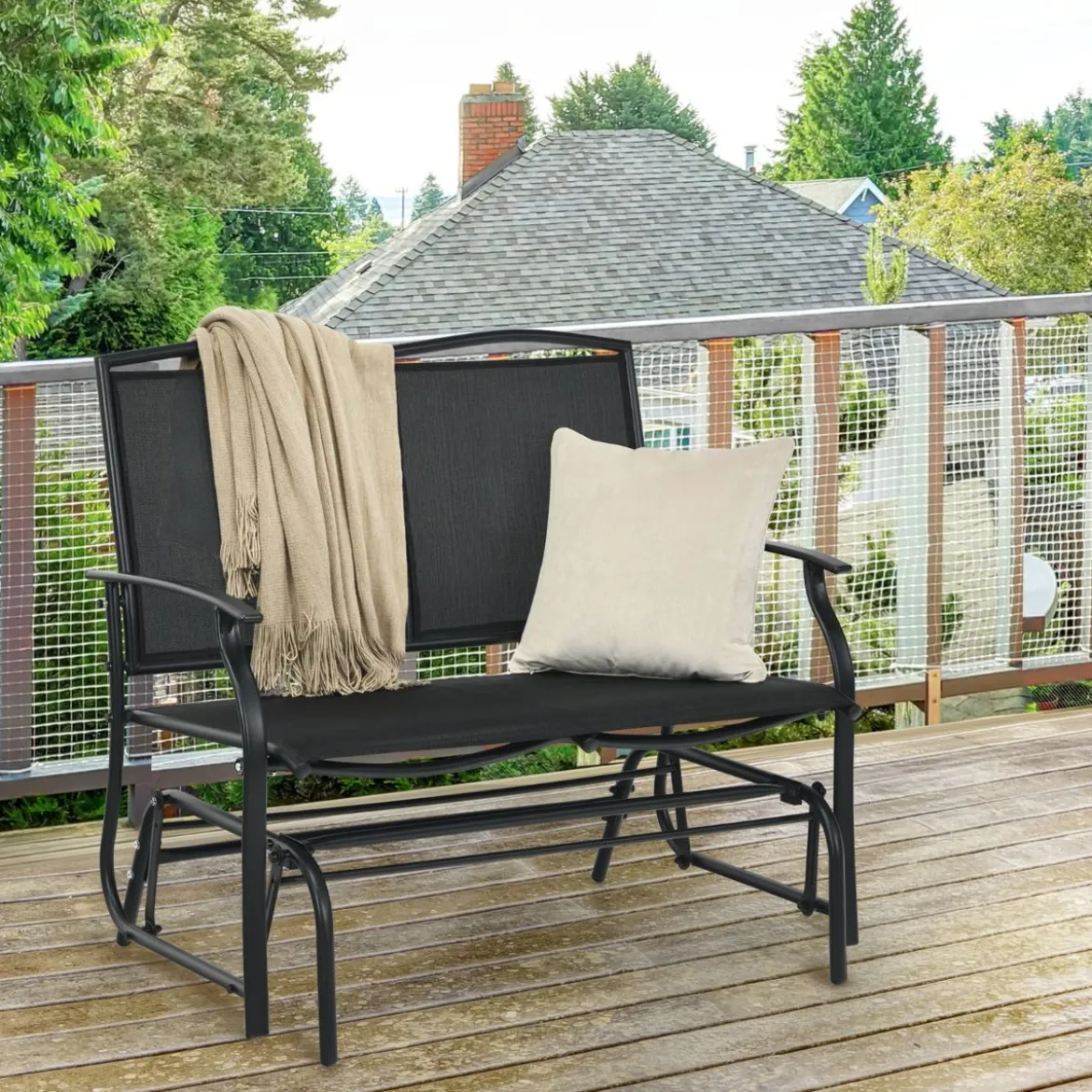 2-Sitzer Gartenbank mit Schaukelmechanismus Schaukelbank bis 180kg Belastbar Schwarz