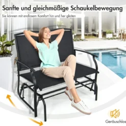 2-Sitzer Gartenbank mit Schaukelmechanismus Schaukelbank bis 180kg Belastbar Schwarz