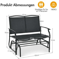 2-Sitzer Gartenbank mit Schaukelmechanismus Schaukelbank bis 180kg Belastbar Schwarz
