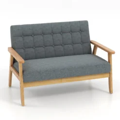 2 Sitzer Gepolstertes Sofa mit Gummiholzrahmen & Klassischem Knopfdesign 114 x 72 x 77 cm