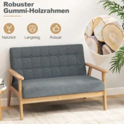 2 Sitzer Gepolstertes Sofa mit Gummiholzrahmen & Klassischem Knopfdesign 114 x 72 x 77 cm