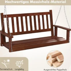 2-Sitzer Hängebank aus Massivholz Hollywoodschaukel bis 230 kg Belastbar Braun