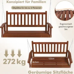 2-Sitzer Hängebank aus Massivholz Hollywoodschaukel bis 230 kg Belastbar Braun
