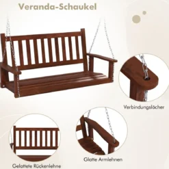 2-Sitzer Hängebank aus Massivholz Hollywoodschaukel bis 230 kg Belastbar Braun