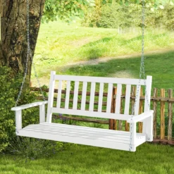 2-Sitzer Hängebank aus Massivholz Hollywoodschaukel bis 230 kg Belastbar Weiß