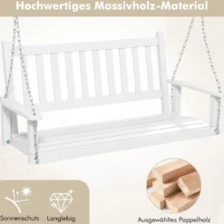3-Sitzer Hängebank aus Massivholz Hollywoodschaukel bis 360 kg Belastbar Weiß