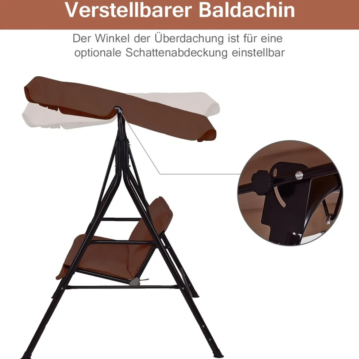 2-Sitzer Hollywoodschaukel Gartenschaukel mit Sonnendach 141 x 118 x 154 cm Braun