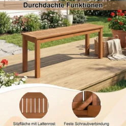 2-Sitzer Holzbank ohne Rückenlehne Gartenbank Holz Wetterfest Blumenbank 120 x 30,5 x 47 cm