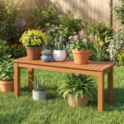 2-Sitzer Holzbank ohne Rückenlehne Gartenbank Holz Wetterfest Blumenbank 120 x 30,5 x 47 cm