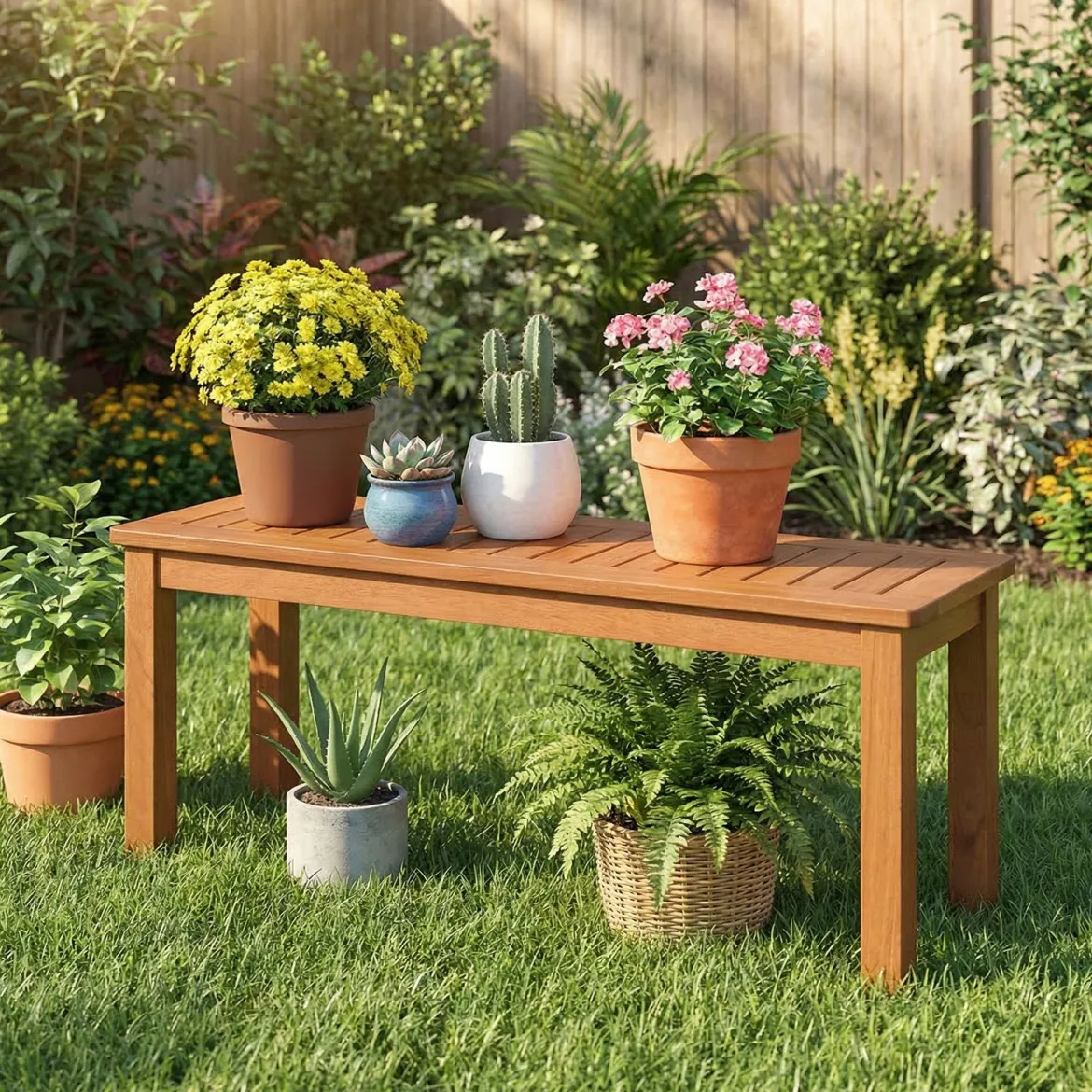 2-Sitzer Holzbank ohne Rückenlehne Gartenbank Holz Wetterfest Blumenbank 120 x 30,5 x 47 cm