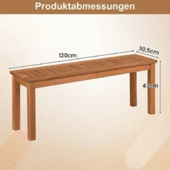 2-Sitzer Holzbank ohne Rückenlehne Gartenbank Holz Wetterfest Blumenbank 120 x 30,5 x 47 cm