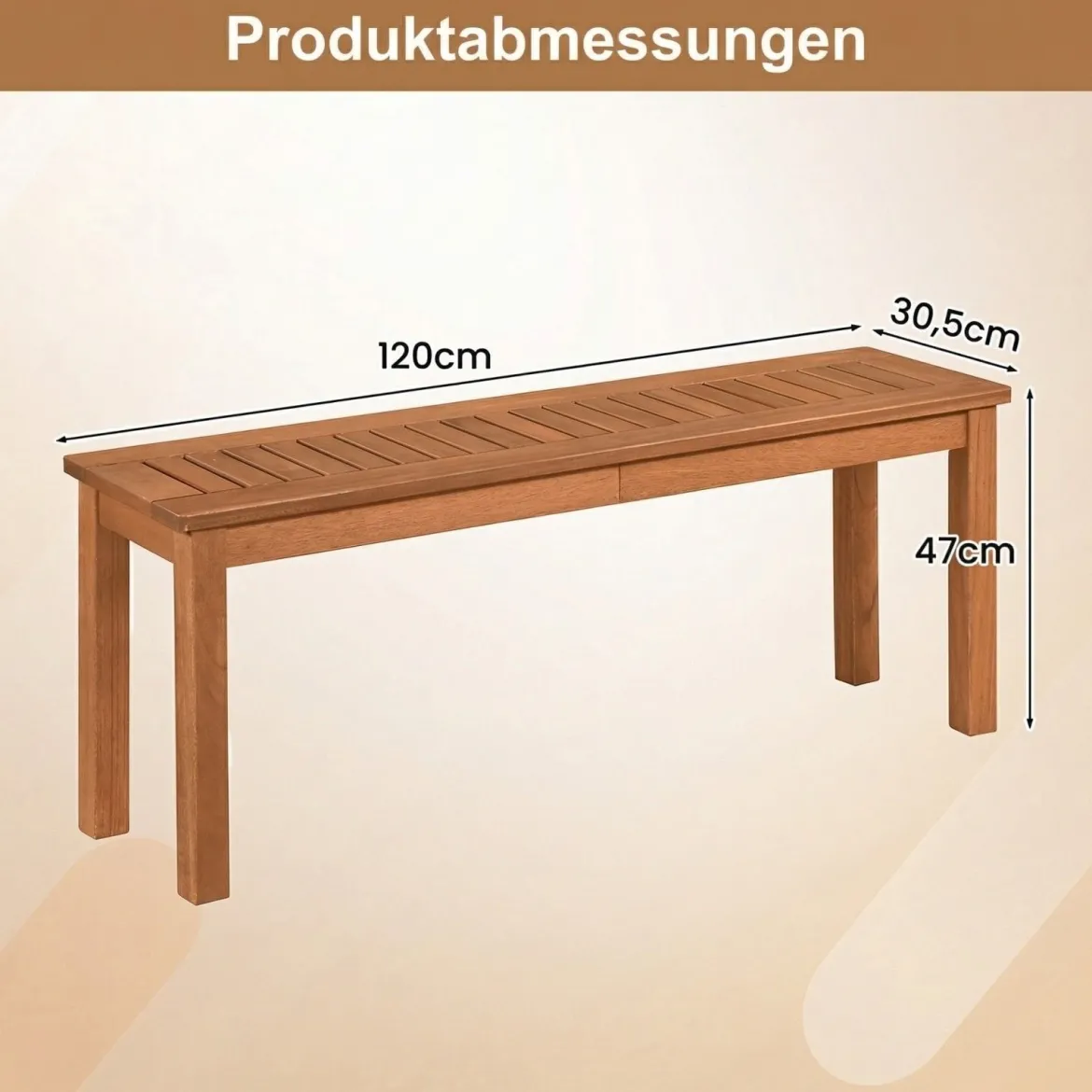 2-Sitzer Holzbank ohne Rückenlehne Gartenbank Holz Wetterfest Blumenbank 120 x 30,5 x 47 cm