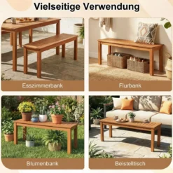 2-Sitzer Holzbank ohne Rückenlehne Gartenbank Holz Wetterfest Blumenbank 120 x 30,5 x 47 cm