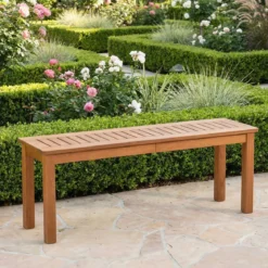 2-Sitzer Holzbank ohne Rückenlehne Gartenbank Holz Wetterfest Blumenbank 120 x 30,5 x 47 cm