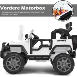 2 Sitzer Kinderauto mit Fernbedienung 3 Gang Elektroauto 123 x 80 x 80 cm Weiß