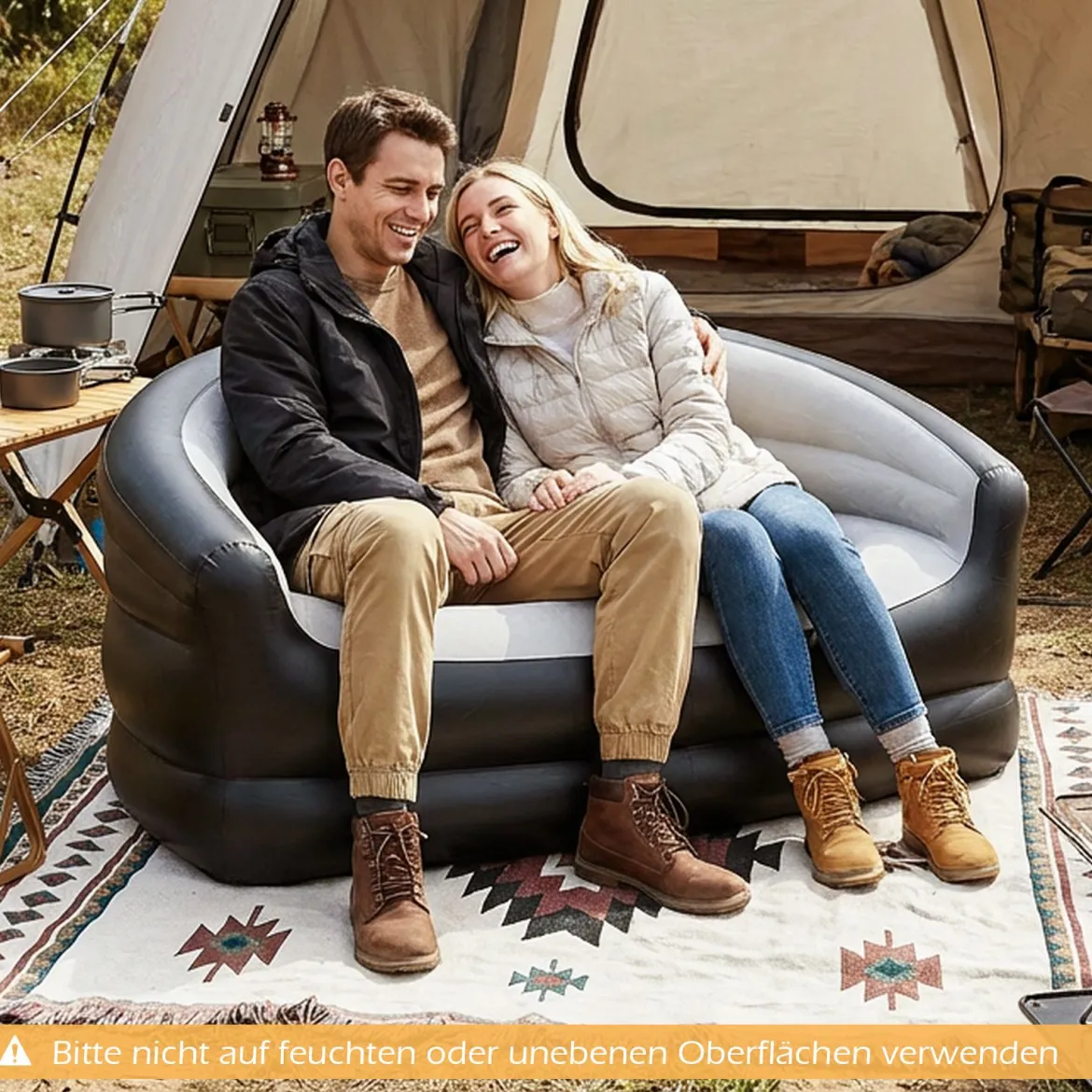 2-Sitzer Luftsofa mit Beflockter Oberfläche & Armlehnen Aufblasbares Sofa Aufblasbare Couch