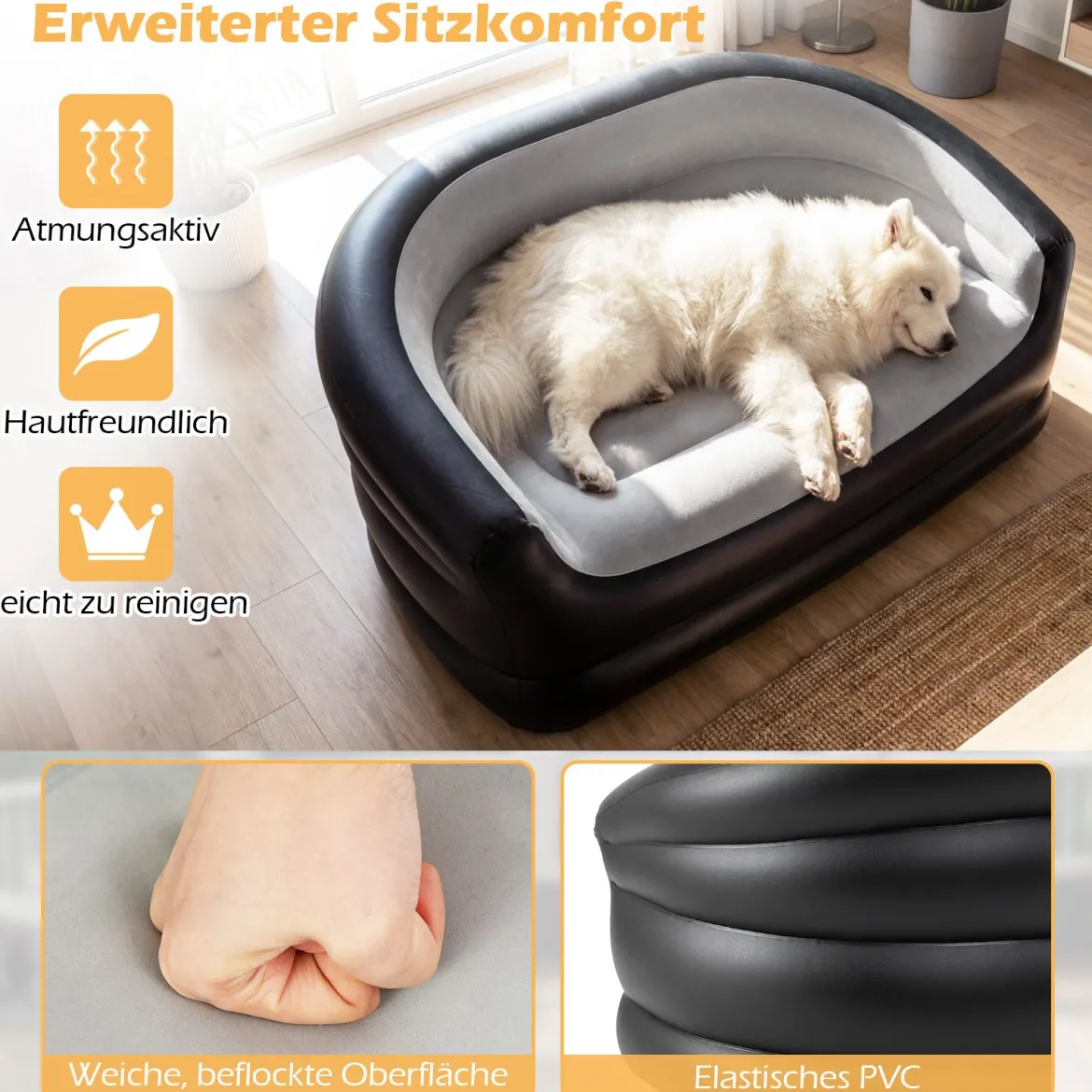 2-Sitzer Luftsofa mit Beflockter Oberfläche & Armlehnen Aufblasbares Sofa Aufblasbare Couch