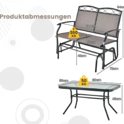 2-Sitzer Schaukelbank mit Couchtisch Balkonmöbel-Set Gartenbank aus Textilene