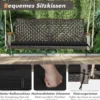2-Sitzer Schaukelbank mit Kissen PE-Rattan Hängebank bis 360 kg Gartenschaukel Schwarz