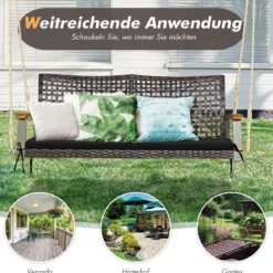 2-Sitzer Schaukelbank mit Kissen PE-Rattan Hängebank bis 360 kg Gartenschaukel Schwarz