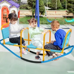 3 Sitzer Schaukelwippe Gartenwippe mit Griffen Kinder Wippe bis 100 kg Belastbar Blau