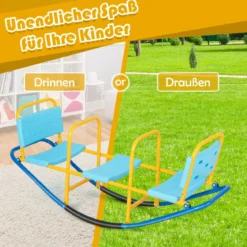 3 Sitzer Schaukelwippe Gartenwippe mit Griffen Kinder Wippe bis 100 kg Belastbar Blau