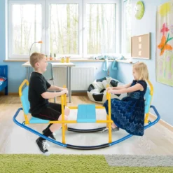 3 Sitzer Schaukelwippe Gartenwippe mit Griffen Kinder Wippe bis 100 kg Belastbar Blau