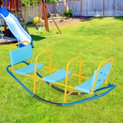 3 Sitzer Schaukelwippe Gartenwippe mit Griffen Kinder Wippe bis 100 kg Belastbar Blau