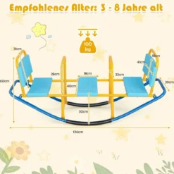 3 Sitzer Schaukelwippe Gartenwippe mit Griffen Kinder Wippe bis 100 kg Belastbar Blau