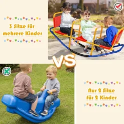 3 Sitzer Schaukelwippe Kinderwippe mit Griffen belastbar Kinderwippe Metall 136 x 39 x 60 cm Bunt