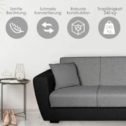 3-Sitzer Schlafsofa Bettsofa mit verstecktem Stauraum Schlafcouch 233 x 84 x 80 cm Grau