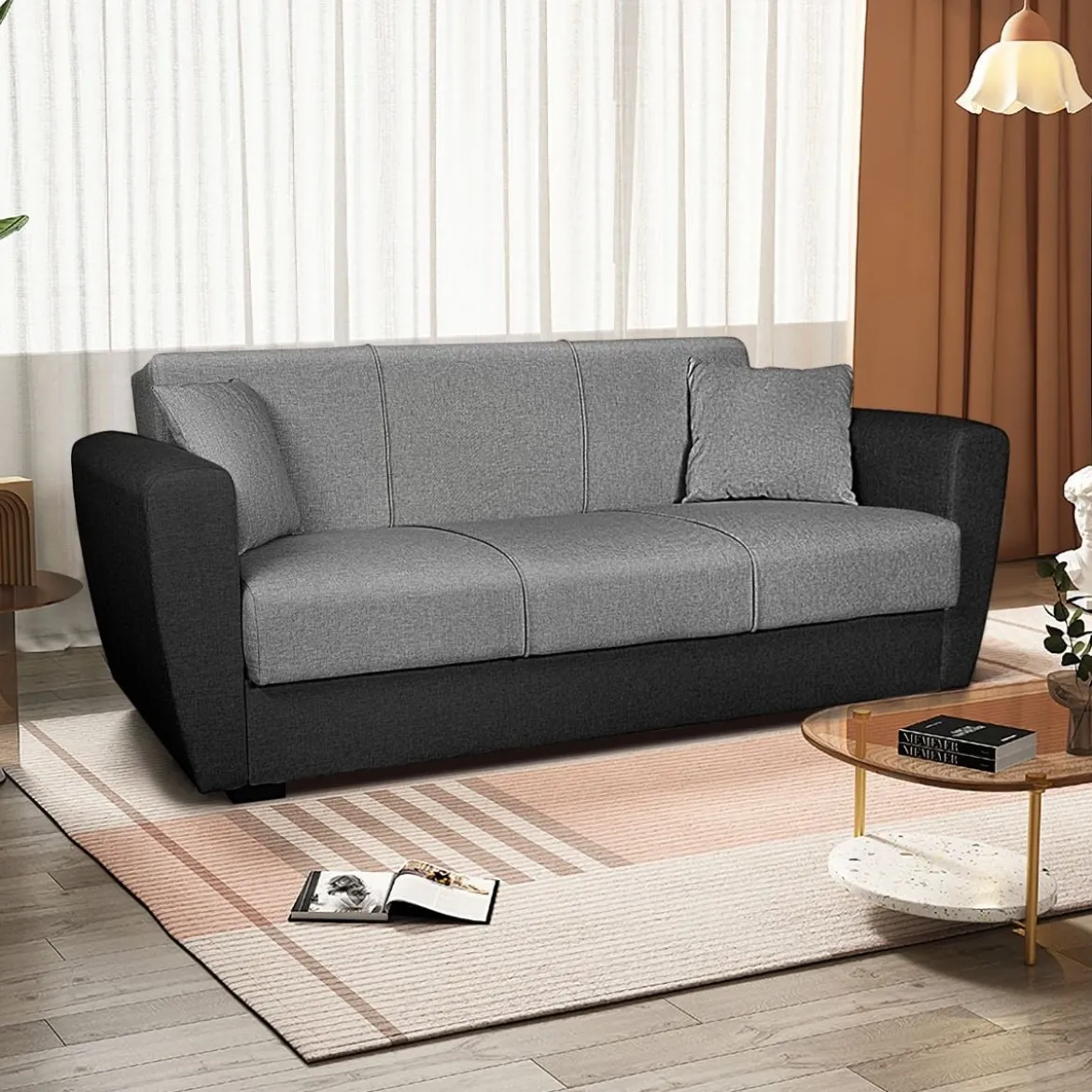 3-Sitzer Schlafsofa Bettsofa mit verstecktem Stauraum Schlafcouch 233 x 84 x 80 cm Grau