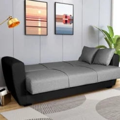 3-Sitzer Schlafsofa Bettsofa mit verstecktem Stauraum Schlafcouch 233 x 84 x 80 cm Grau