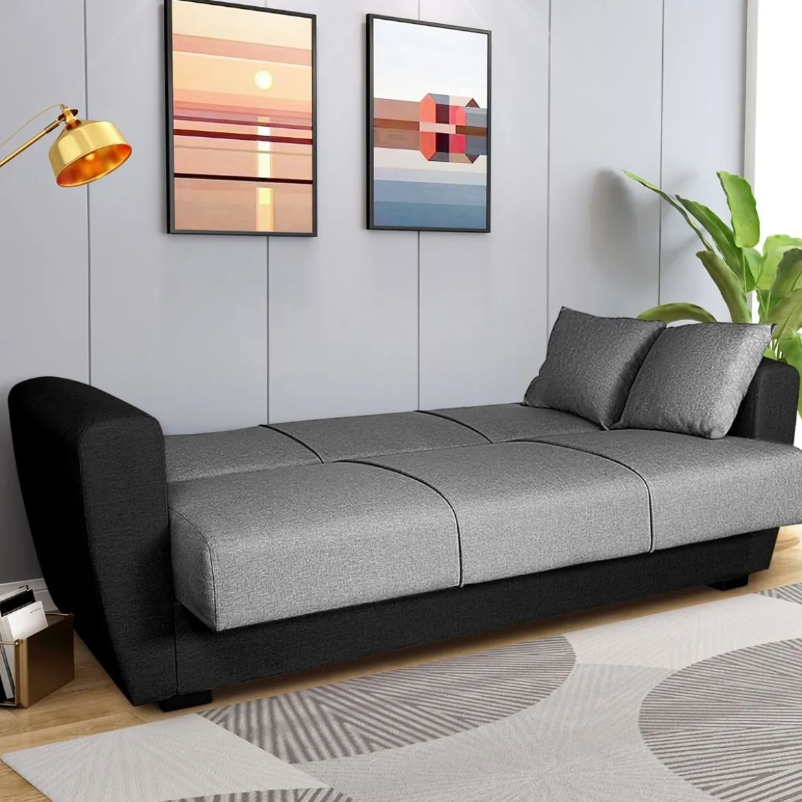 3-Sitzer Schlafsofa Bettsofa mit verstecktem Stauraum Schlafcouch 233 x 84 x 80 cm Grau