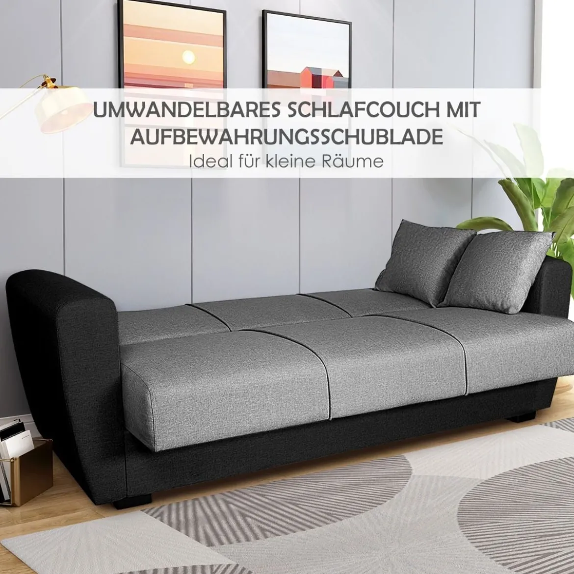 3-Sitzer Schlafsofa Bettsofa mit verstecktem Stauraum Schlafcouch 233 x 84 x 80 cm Grau