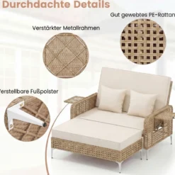 2-Sitzer-Schlafsofa Tagesbett mit Stauraum-Ottomane verstellbare Rückenlehne Beige