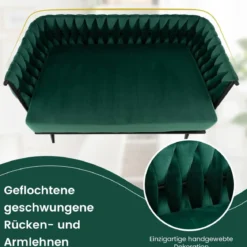 2-Sitzer Sofa aus Samt kleine Couch mit 2 Rückenkissen 109 x 61 x 65 cm Grün