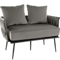 2-Sitzer Sofa aus Samt kleine Couch mit 2 Rückenkissen 109 x 61 x 65 cm Grau