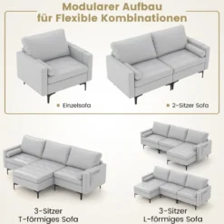1 Sitzer Sofa / 2 Sitzer Sofa / 3 Sitzer Sofa mit USB-Anschluss und Steckdose Hellgrau