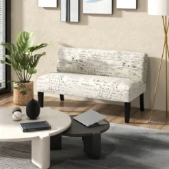 2-Sitzer Stoffsofa klein Couch mit Holzbeine Loungesofa gepolstertes Doppelsofa Sitzmöbel 121 x 66 x 78 cm Beige