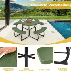 Sitzgarnitur für 8 Personen Picknicktisch aus HDPE mit Schirmloch & 4 Bänken Wetterfester Tisch