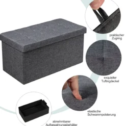 Sitzhocker mit Stauraum Klappbare Sitzbank Schuhbank mit Gepolsterter Sitzfläche Sitztruhe Dunkelgrau