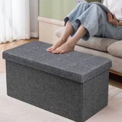 Sitzhocker mit Stauraum Klappbare Sitzbank Schuhbank mit Gepolsterter Sitzfläche Sitztruhe Dunkelgrau