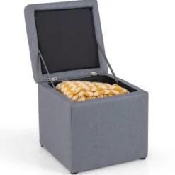 Sitzhocker mit Stauraum 40 x 40cm Fußhocker gepolstert mit Deckel Grau
