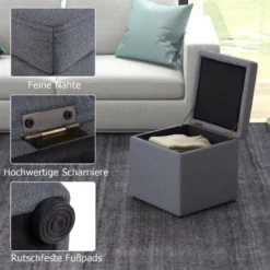 Sitzhocker mit Stauraum 40 x 40cm Fußhocker gepolstert mit Deckel Grau