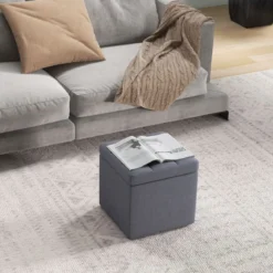 Sitzhocker mit Stauraum 40 x 40cm Fußhocker gepolstert mit Deckel Grau