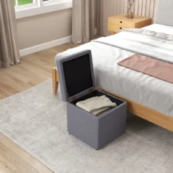 Sitzhocker mit Stauraum 40 x 40cm Fußhocker gepolstert mit Deckel Grau